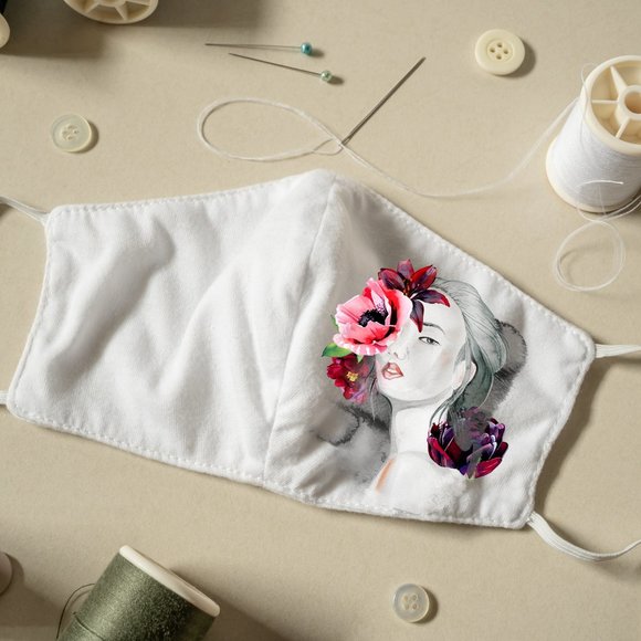 Watercolor Painted Face Mask Linen #2 - Picture 5 of 5